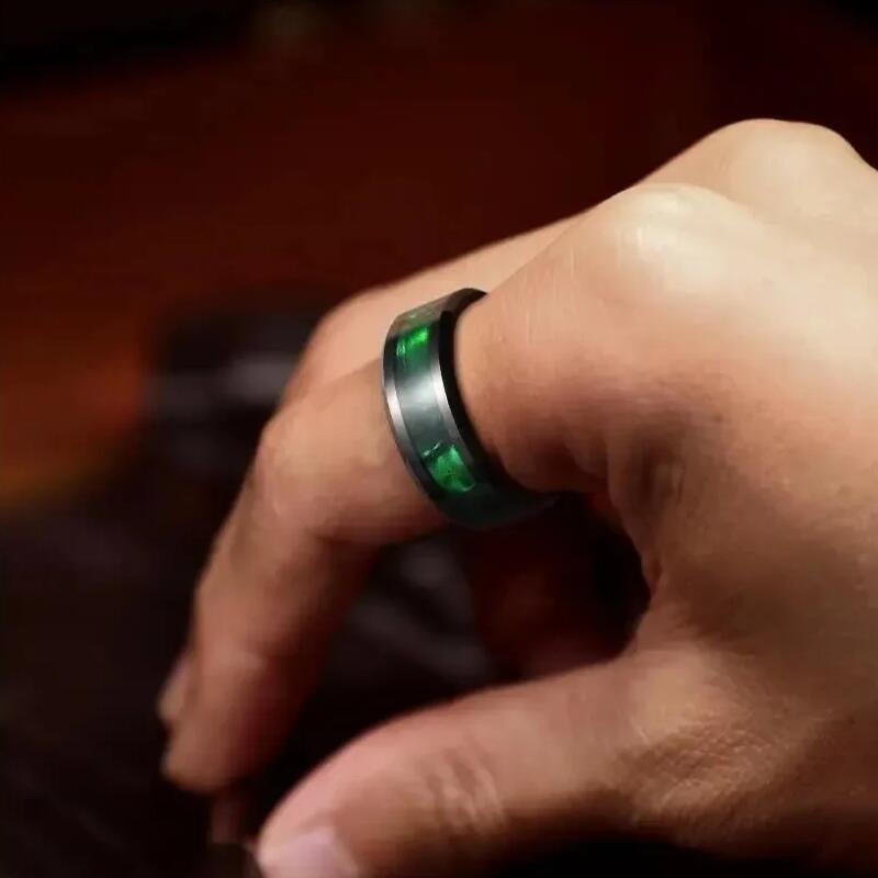Men's Stylish Stainless Steel Inlaid Green Opal Ring